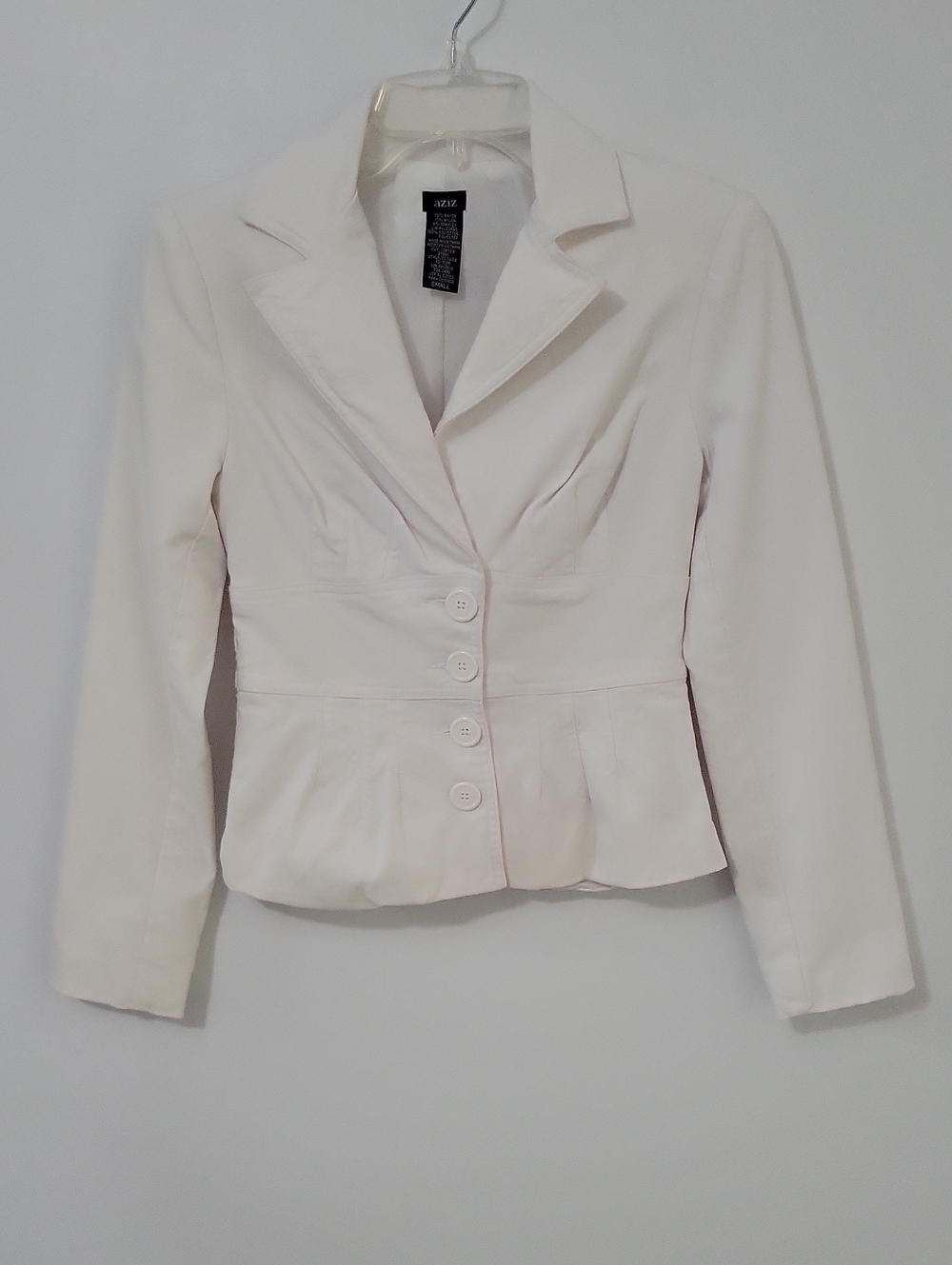 Aziz White Tailored Peplum Blazer, Size Small
